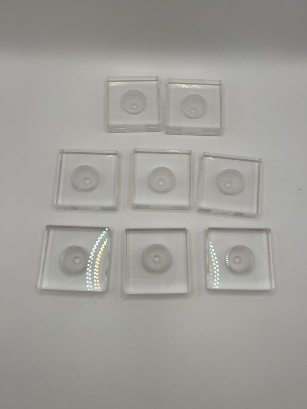 Lot of 8 Clear Acrylic Lucite Display Mount Blocks 2” Square Recessed Center